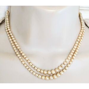 Antique 2 Strand Graduated Cultured Champagne Pearl Necklace Sterling Clasp 15"